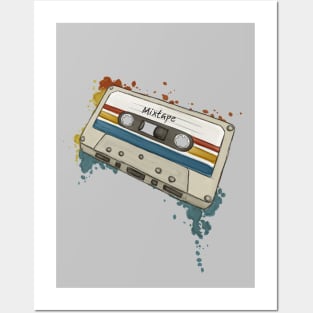 Watercolor Retro Style Mixtape Funky Old School Cassette Posters and Art